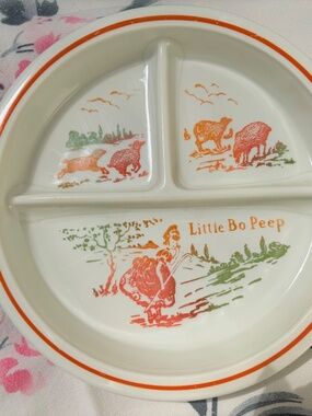 Vintage Fire King Vitrock Milk Glass Little Bo Peep Child’s divided dish